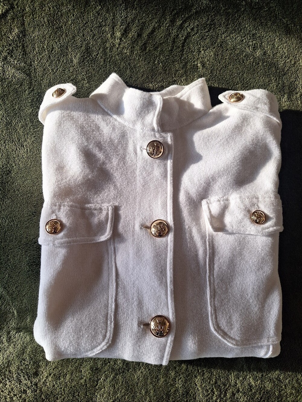 White Military-Style Knit Jacket with Gold Buttons Ralph Lauren- XL